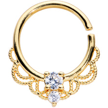 Load image into Gallery viewer, 14G 9/16 Clear CZ Gem Gold Tone Lacy Love Nipple Ring Set
