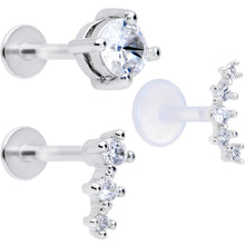 Load image into Gallery viewer, 16G 5/16 Clear Gem Bioplast Curves Labret Monroe Tragus Set of 3
