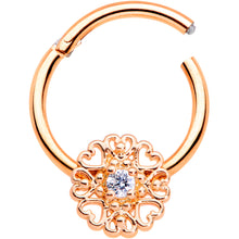 将图片加载到图库查看器，16G 3/8 Clear CZ Gem Rose Gold Tone Hearts Hinged Segment Ring
