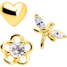 Load image into Gallery viewer, 16G 5/16 Clear CZ Gem Gold Tone Heart Labret Tragus Set of 3
