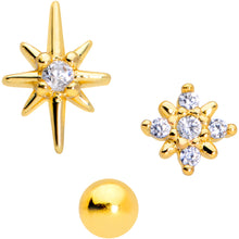 Load image into Gallery viewer, 16G 5/16 Clear CZ Gem Gold Tone Stars Labret Tragus Set of 3

