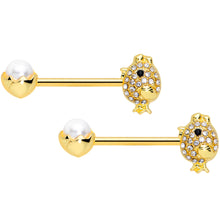Load image into Gallery viewer, 14G 9/16 Clear Gem Gold Tone Egg Chick Barbell Nipple Ring Set
