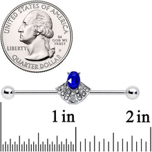Load image into Gallery viewer, 14G Blue Clear Gem Art Deco Fan Industrial Barbell 38mm
