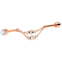 Load image into Gallery viewer, 14G White Synth Opal Rose Gold Tone Dangle Double Industrial 38mm
