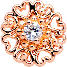 将图片加载到图库查看器，16G 1/4 Clear CZ Rose Gold Tone Hearts Labret Monroe Tragus

