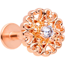 Load image into Gallery viewer, 16G 5/16 Clear CZ Rose Gold Tone Hearts Labret Monroe Tragus

