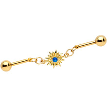 Load image into Gallery viewer, 14G Blue Faux Druzy Gold Tone Sun Chain Industrial Barbell 38mm
