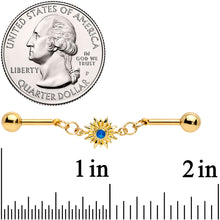 Load image into Gallery viewer, 14G Blue Faux Druzy Gold Tone Sun Chain Industrial Barbell 38mm
