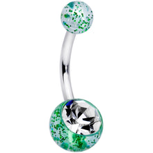 Load image into Gallery viewer, Green Clear Gem Leprechaun St Patricks Day Belly Ring Set of 3
