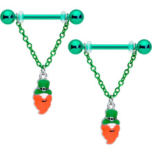 将图片加载到图库查看器，14G 11/16 Leprechaun St Patricks Day Chain Dangle Nipple Ring Set
