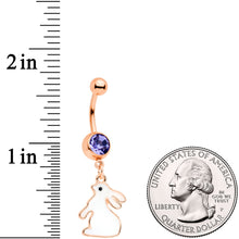 Load image into Gallery viewer, Purple Gem Rose Gold Tone Glow in Dark Easter Bunny Dangle Belly Ring
