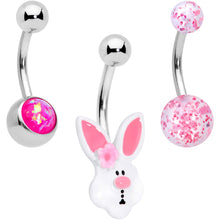Load image into Gallery viewer, Pink Faux Opal Easter Bunny Belly Ring Set of 3
