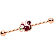 Load image into Gallery viewer, 14G Rose Gold Tone Snacking Squirrel Industrial Barbell 38mm
