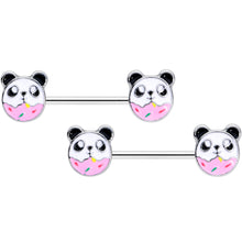 Load image into Gallery viewer, 14G 9/16 Pink White Panda Donut Barbell Nipple Ring Set
