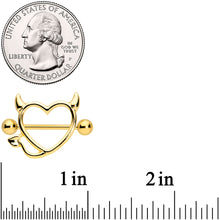Load image into Gallery viewer, 14G 5/8 Gold Tone Devil Heart Valentines Day Nipple Shield Set
