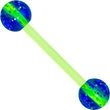 Load image into Gallery viewer, Green Blue UV Glow Flexible Acrylic Barbell Tongue Ring
