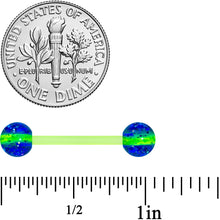 Load image into Gallery viewer, Green Blue UV Glow Flexible Acrylic Barbell Tongue Ring
