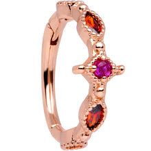 Load image into Gallery viewer, 16G 3/8 Red Gem Rose Gold Tone Regal Cats Eye Hinged Segment Ring
