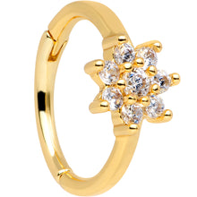 将图片加载到图库查看器，16G 3/8 Clear CZ Gem Gold Tone Flower Hinged Segment Ring
