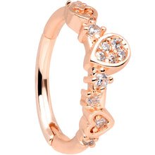 Load image into Gallery viewer, 16G 3/8 Clear CZ Gem Rose Gold Tone Tears Hearts Hinged Segment Ring
