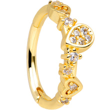 将图片加载到图库查看器，16G 3/8 Clear CZ Gem Gold Tone Tears Hearts Hinged Segment Ring
