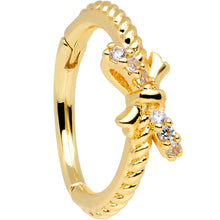 将图片加载到图库查看器，16G 3/8 Clear CZ Gem Gold Tone Bow Hinged Segment Ring
