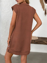 Load image into Gallery viewer, Retro Brown Half-Zip Cap Sleeve Mini Dress Classic &amp; Vintage Design Dress For Girls
