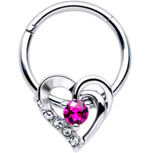 Load image into Gallery viewer, 16G 3/8 Clear Pink Gem Swirling Heart Valentines Day Septum Ring
