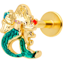 Load image into Gallery viewer, 16G 5/16 Gold Tone Green Mermaid Labret Monroe Tragus
