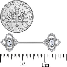 Load image into Gallery viewer, 14G 9/16 Clear Gem Baroque Cross Barbell Nipple Ring Set
