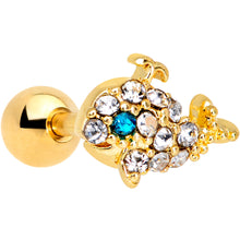 Load image into Gallery viewer, 16G 1/4 Clear Aqua Gem Gold Tone Whale Cartilage Tragus Earring
