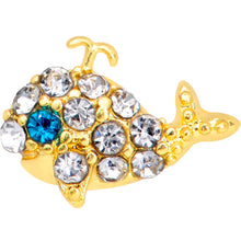 Load image into Gallery viewer, 16G 1/4 Clear Aqua Gem Gold Tone Whale Cartilage Tragus Earring
