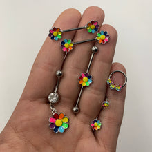 Load image into Gallery viewer, 14G Rainbow Hippie Flower Industrial Barbell 38mm
