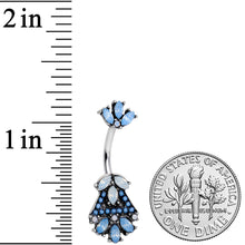 Load image into Gallery viewer, Blue White Faux Opal Ornate Double Mount Belly Ring
