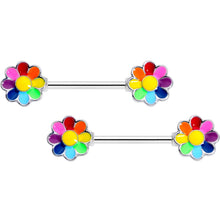 Load image into Gallery viewer, 14G 5/8 Rainbow Hippie Flower Barbell Nipple Ring Set
