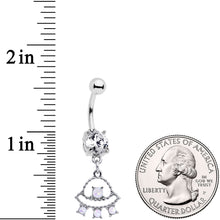Load image into Gallery viewer, Clear CZ Gem White Faux Opal UFO Dangle Belly Ring

