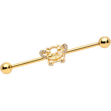 将图片加载到图库查看器，14G Clear Gem Gold Tone Flying Pig Industrial Barbell 38mm
