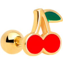 Load image into Gallery viewer, 16G 1/4 Gold Tone Charming Cherries Cartilage Tragus
