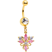 Load image into Gallery viewer, Clear Pink CZ Gem Gold Tone Classic Cross Dangle Belly Ring
