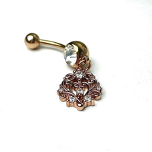 将图片加载到图库查看器，Clear CZ Gem Rose Gold Tone Elegant Abstract Dangle Belly Ring
