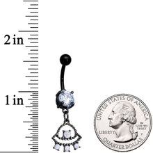 Load image into Gallery viewer, Clear CZ Gem Black White Faux Opal UFO Dangle Belly Ring
