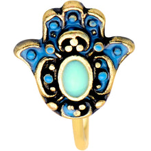 Load image into Gallery viewer, 20G 5/16 Gold Tone Aqua Ornate Hamsa Hand Nose Hoop
