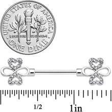 Load image into Gallery viewer, 14G 9/16 Clear Gem Heart Shamrock Barbell Nipple Ring Set
