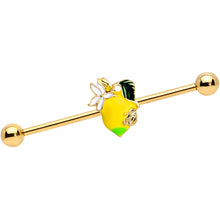 Load image into Gallery viewer, 14G Gold Tone Bee Flower Lemon Industrial Barbell 38mm
