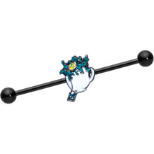 Load image into Gallery viewer, 14G Black Creepy Halloween Tea Industrial Barbell 38mm
