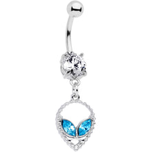 Load image into Gallery viewer, Clear Aqua CZ Gem Hollow Alien Dangle Belly Ring

