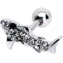 Load image into Gallery viewer, 16G 1/4 Clear Black Gem Shark Cartilage Tragus Earring
