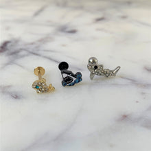 Load image into Gallery viewer, 16G 5/16 Clear Aqua Gem Gold Tone Whale Labret Monroe Tragus
