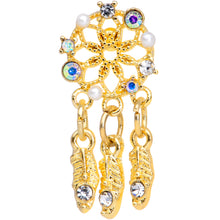 Load image into Gallery viewer, 16G 1/4 Aurora CZ Gold Tone Dreamcatcher Feather Dangle Cartilage
