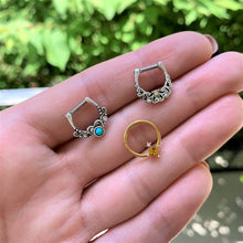 Load image into Gallery viewer, 16G 3/8 Yellow Clear Gem Gold Tone Rhombus Septum Ring
